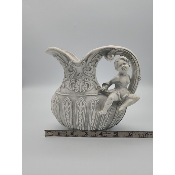 VTG Chase Japan Grey Pitcher Embossed Angel Cherub Planter Vase Victorian - Picture 7 of 12
